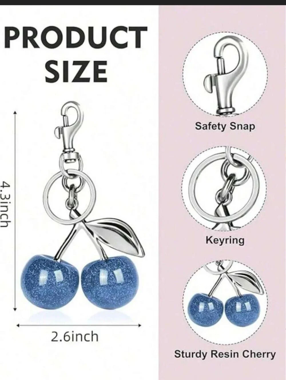 Glitter Cherry 🍒 Keychain Bag Charm - (Silver/Blue🩶💙)